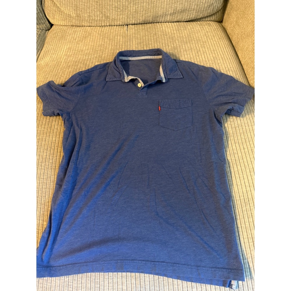 Levis Mens Short Sleeve Polo Shirt Blue Heathered Chest Pocket Size M
